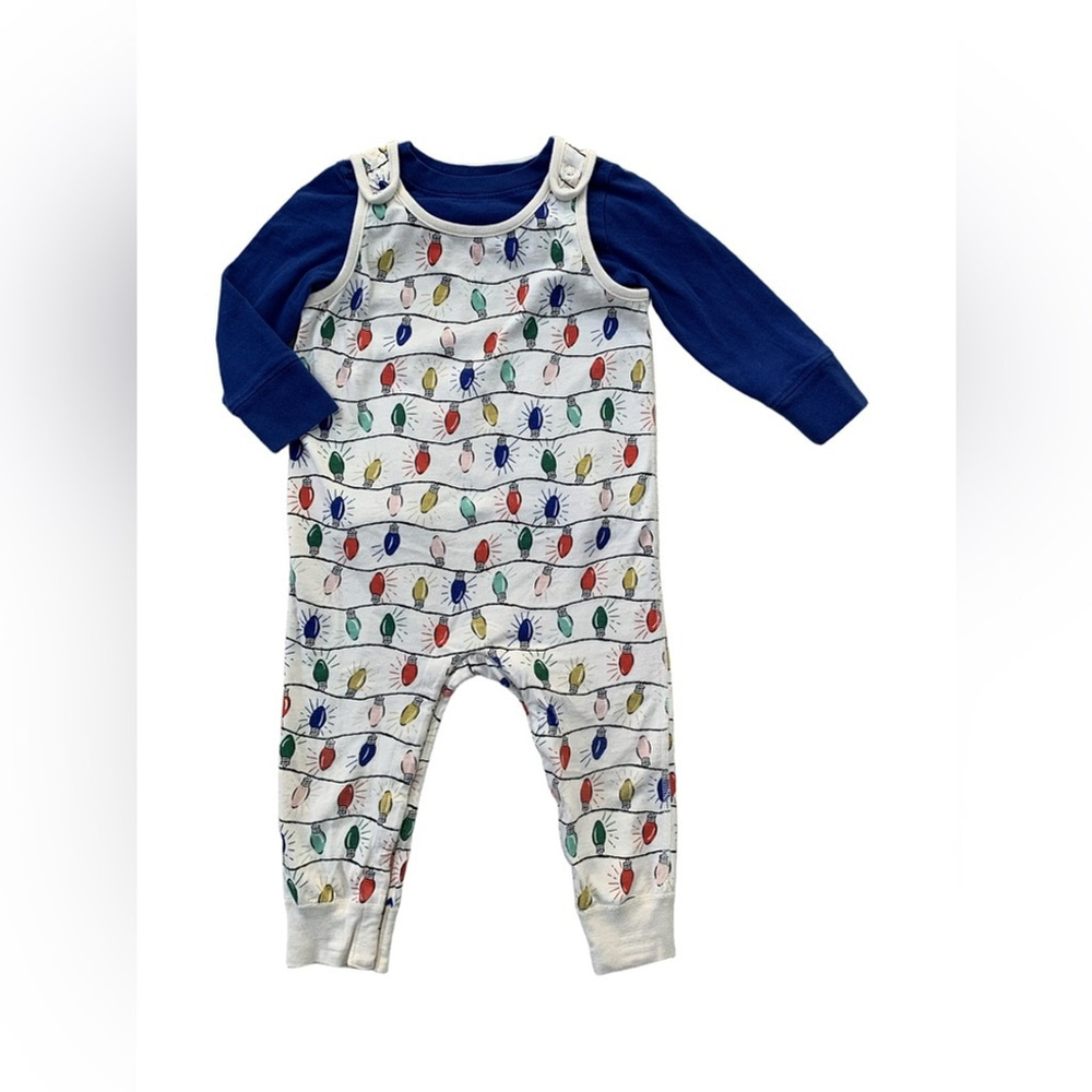 Hanna Andersson Size 85, 2T, Overall & Blue Long Sleeve Tee Set In Bright Bulbs
